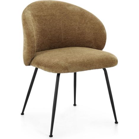 Lot de 2 chaises en tissu effet chenille et pieds métal noir KYZEN-Jaune chamoix (1/2)
