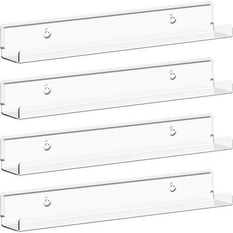 Étagères Flottantes pour Disques Vinyles, Lot de 4 Étagères Murales en Acrylique Clair 30 cm, Décoration pour Livres/Photos/Maquillage, Chambre, Salon, Salle de Bain, Rangement et Organisation (1/5)