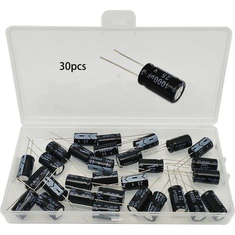 30 Pièces Condensateur 1000uF 25V Radial Condensateurs Électrolytiques en Aluminium 1000μF 25Volts 10x17mm Electrolytic Capacitor 1000 uF 0.39x0.67 Pouce (1/5)