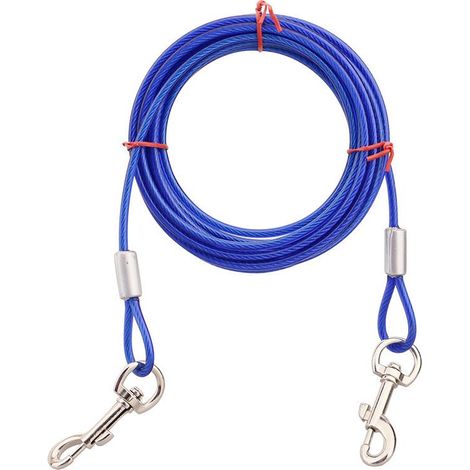 Câble d'attache pour chien en acier inoxydable – Laisse pour chien à double tête, câble d'attache extérieur pour camping et chiens de taille moyenne et grande (5 mm x 3 m, bleu) (1/4)