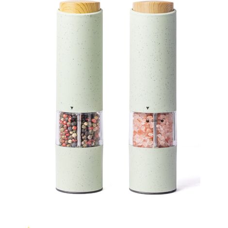Ensemble de 2 moulins à épices électriques - Vert. Moulins à épices électriques de haute qualité offrant un excellent rapport qualité-prix pour un broyage optimal des épices. Accessoire de cuisine. (1/5)