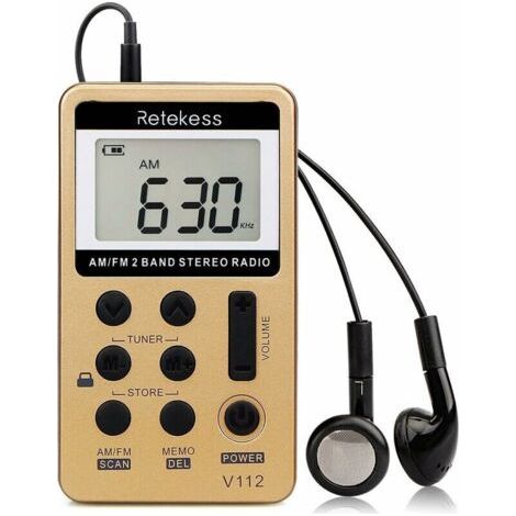 Mini Radio Portable, Radio FM AM Rechargeable, Baladeur, Minuterie de Sommeil, Prise Casque, d'Extérieur, de Sport, Cadeau de Noël (1/3)