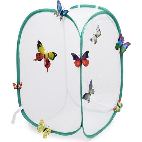Habitat insecte papillon Hyindoor cage terrarium vert repliable zip maille fine fenêtre vinyle clair (1/5)