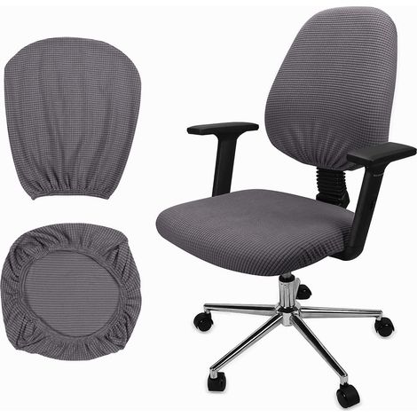 Ensemble de housses de siège et de dossier en spandex extensible doux gris pour chaises d'ordinateur, chaises de salle à manger et chaises de bar (1/4)