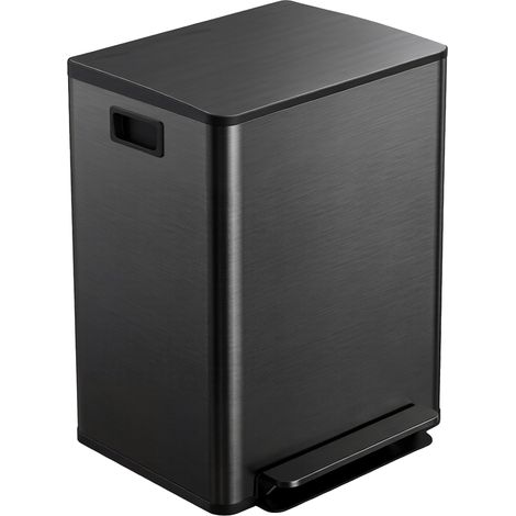 Poubelle de cuisine 2 compartiments 2 x 30L acier inoxydable couvercle fermeture douce noir 47,7x37,5x66,8cm