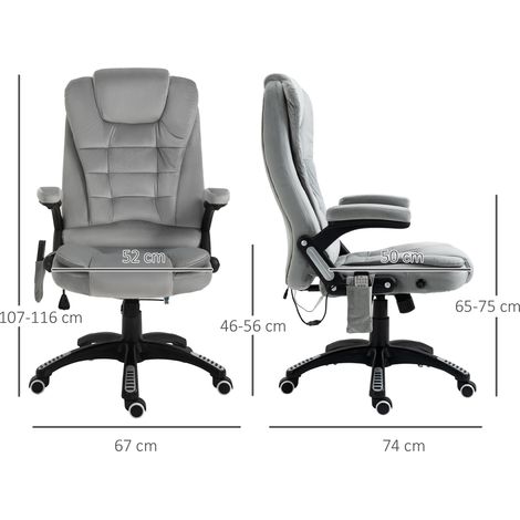 Fauteuil de bureau massant, siège directionnel ergonomique chauffant, inclinable, basculant, hauteur réglable, rotation 360°, ordinateur avec poche latérale, velours gris (1/5)