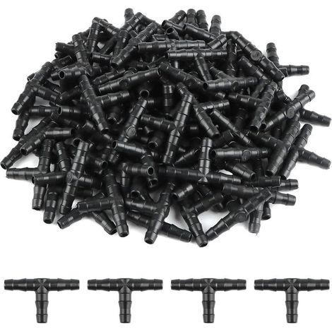 100 Pcs Tee Raccord de Tuyau 4/7mm, T Raccord Connecteur PVC d'arrosage Buse d'atomisation Goutte à Goutte Micro Spray Irrigation Joint pour Tuyau Systèmes Automatique Outil (1/5)