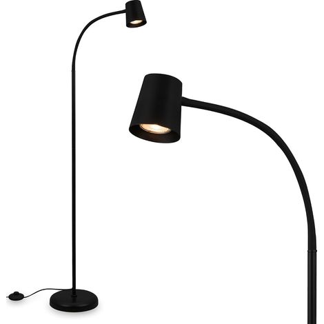 Lampadaire décoratif et de lecture, Lampe orientable, Lampe de salon, Pédale de commande, Éclairage indirect, Noir (1/5)