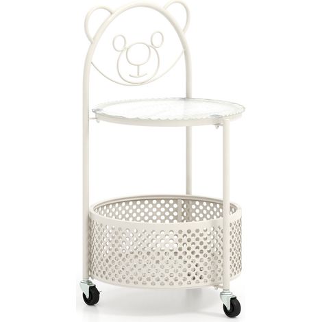 Mesa auxiliar redonda de 40 x 36,5 x 71 cm con práctico espacio de almacenaje y ruedas bloqueables en cristal blanco 200013783