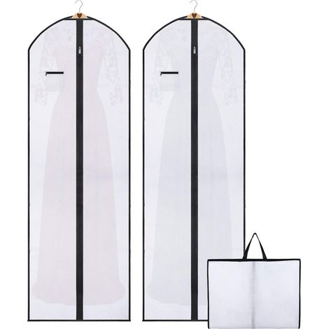 Lot de 2 housses de rangement pour robes de soirée et de mariage, 180 cm, anti-mites, pliables, en nontissé, avec poche et poignée, respirantes et lavables. (1/5)