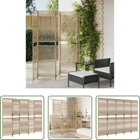 vidaXL Biombo de 5 paneles ratán sintético beige