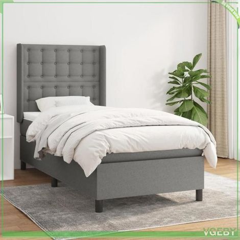 Lit avec sommier et matelas - Mod. 3131714 - 90x190 cm - Tissu gris foncé - Matelas 20 cm ressorts ensachés (1/5)