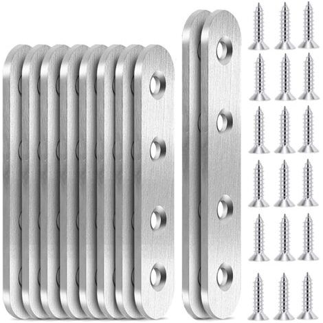 10PCS Fixation Droits Plats Plaques Pattes D'assemblage en Inox Sont Pattes d'assemblage Équerres Plaque de Réparation , 96 x 16 mm, 76 x 16 mm (1/3)