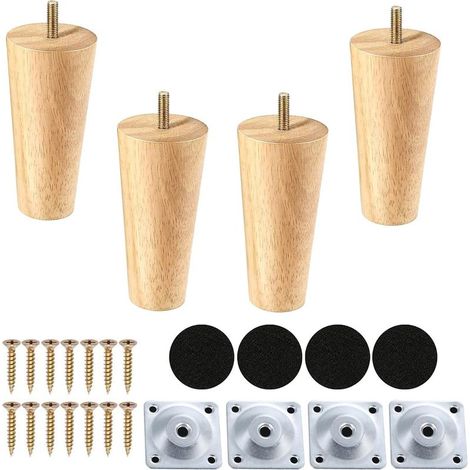 4er-Set Möbelfüße – Sofafüße – Ersatzfüße für Wohn- und Schlafzimmer – Massivholz, lackiert – Natur – 12 cm (1/5)