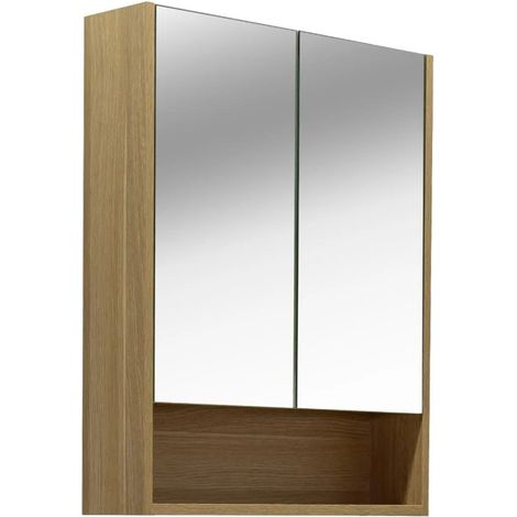 Naturel Lucca Zusammengebauter Spiegelschrank 60x75 cm, laminiert, 4 Einlegeböden, Spiegel, Farbe Eiche (LUCCA60CABD) (1/5)