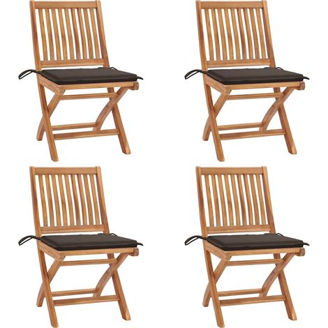 Chaises pliables de jardin avec coussins-Chaise de terrasse-Chaise d'extérieur lot de 4 Teck solide 608574 (1/5)