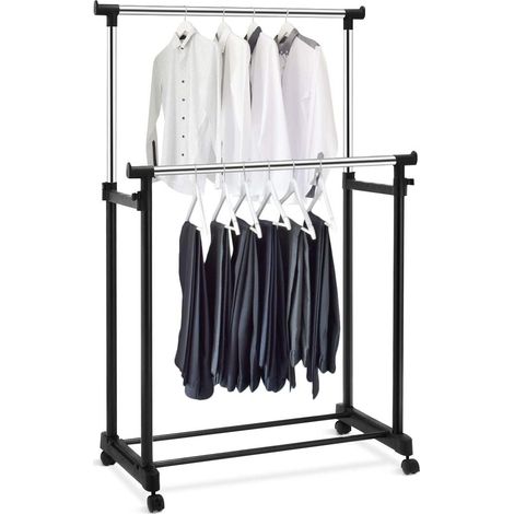 Goplus – Portant à vêtements mobile sur roulettes – 2 étagères ajustables – Acier galvanisé – Capacité de charge élevée – Idéal pour rangement efficace (1/5)