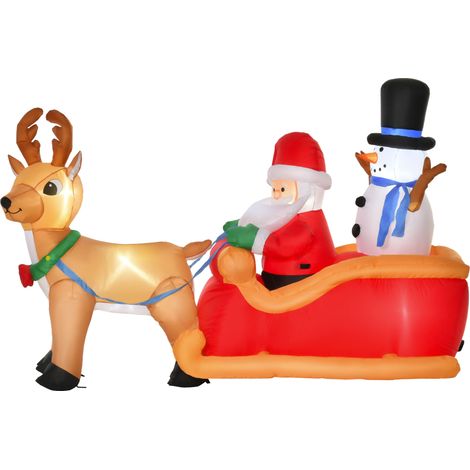 Décoration de Noël gonflable, décoration extérieure, traîneau, avec souffleur, 1,8 m, rouge et marron (1/5)