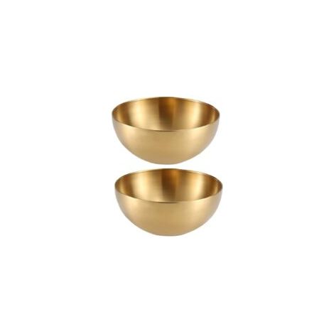 Lot de 2 grands bols de service en acier inoxydable de 3 L pour fruits, ramen, salade, pâtes, soupe, passent au lave-vaisselle et au micro-ondes, doré (doré) (1/5)