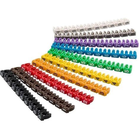 Lot de 100 marqueurs de câble numérotés de 6 mm à 9 en plastique coloré avec plusieurs couleurs (1/4)