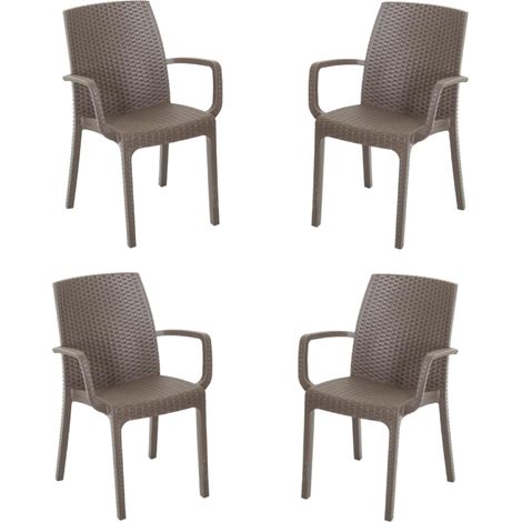 Sedia poltrona indiana in simil rattan per esterno interno set 4 pezzi CAFFE' (1/3)