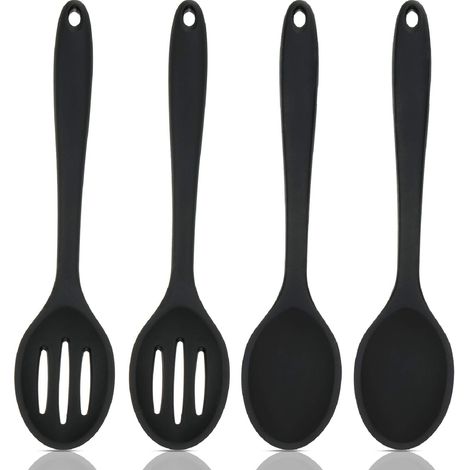 Cuillère En Silicone - 27 Cm - Résistant À La Chaleur Jusqu'à 250 °C - Pour Casseroles Antiadhésives - Cuillère À Servir Et Cuillère Égouttoir - Lot De 4 Pièces (1/5)