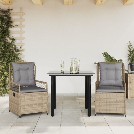 Salon de jardin 3 pièces avec coussins, poly rotin beige, table noire 80 x 80 cm - PANGIVO (1/5)