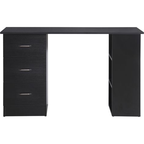 Schwarzer Computertisch 120x50 cm mit Regalen und Schubladen, Aufbewahrungstisch für kleine Schlafzimmer