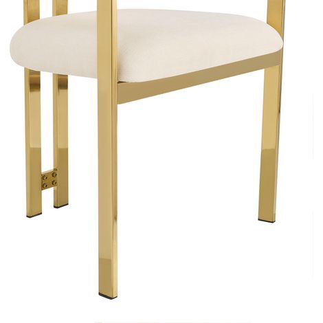 Lot de 6 chaises de salle à manger en chenille beige avec pieds métalliques dorés, confortables et design moderne (1/5)