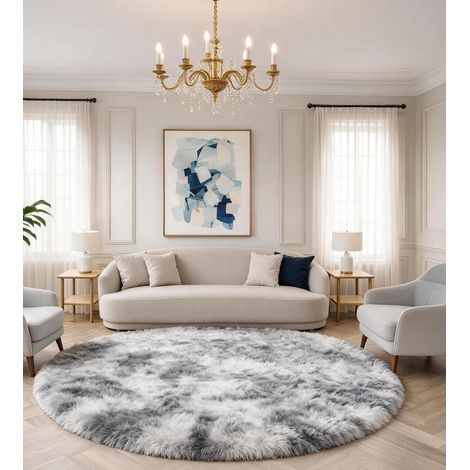 Tapis Rond 100 CM Gris Clair Tapis Chambre Lavable Antidérapant Ultra-Doux Moelleux Grand (1/5)