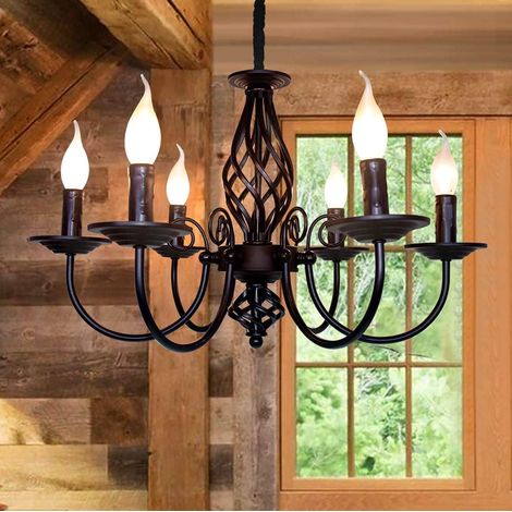 Rustic Pendant Chandelier, French Country Vintage 6 Lights Chandeliers Farmhouse Pendant Light Fixture Height Adjustable Candle Wrought Iron Chandelier for Kitchen,Dining Room,Living Room,Foyer (1/5)