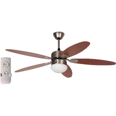 Ventilatore Soffitto 128cm 5Pale in legno con plafoniera luce funzione invernale reversibile e telecomando per casa ristorante (1/5)