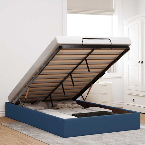 Cadre de lit ottoman sans matelas-Structure de lit bleu 120x190 cm tissu (1/5)