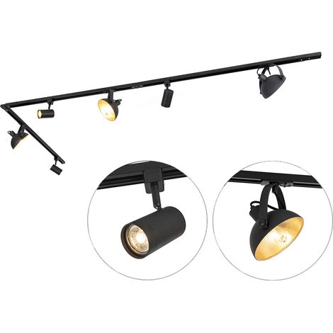 QAZQA Moderno Sistema de riel monofásico con 6 focos negros ajustables - Magnax Jeana Acero Alargada Adecuado para LED Max. 3 x 50 Watt (1/4)