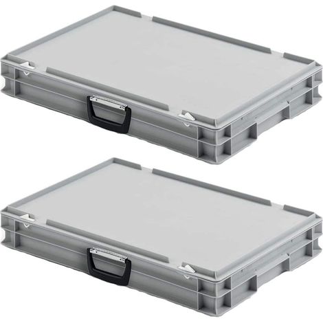 BRB 2X Eurokoffer mit 1 Tragegriff auf Einer Längsseite, LxBxH 600x400x85 mm, grau