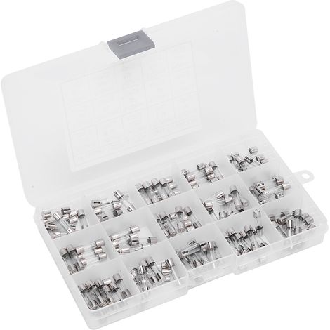 Kit de 150 fusibles en verre assortis (0,1 A à 20 A, 250 V, 5 x 20 mm) avec boîte de rangement (1/5)