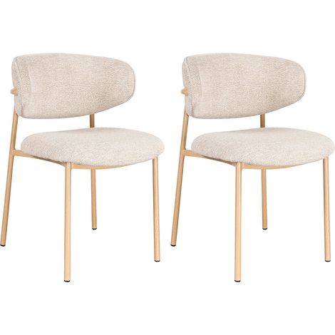 Lot de 2 chaises en tissu tweed et métal effet bois - Beige et Naturel - NAFISA (1/5)