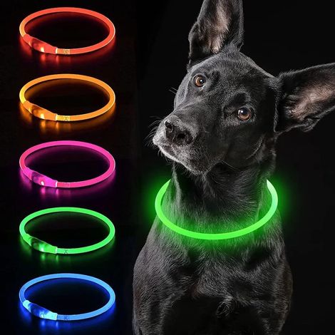 LED-beleuchtetes Hundehalsband, USB-aufladbar, wasserdicht, längenverstellbar, grün, 50 cm. (1/5)