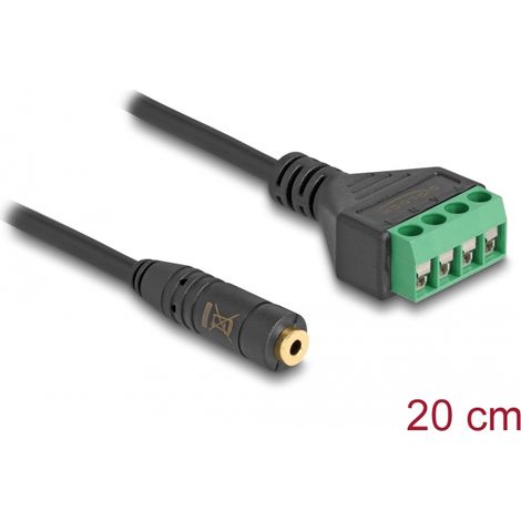 Delock Cable Adaptador de clavija estÃ©reo hembra de 2,5 mm y 4 clavijas a bloque de terminales 20 cm