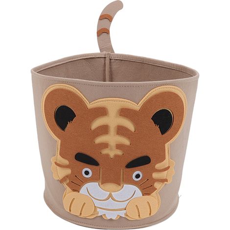 Panier à linge en coton épaissi avec motif animal cartoon, seau de rangement pour vêtements sales et jouets enfants, 30x27cm modèle tigre (1/5)