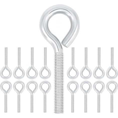20 Pièces Boulons à Œillet M5 x 24 mm, Acier au Carbone Zingué, Anneaux Filetage Vis Tige Longue pour Fixation et Suspension de Câbles, Argenté (1/5)