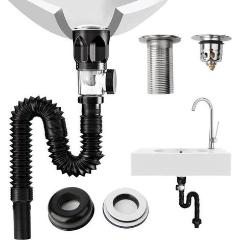 HOXILEELEOkit tappo del radiatore - Kit tubo di scarico di un lavabo, Sifone anti-odore Filtro - pop-up - 415 950 mm - Può essere l'estate (1/5)