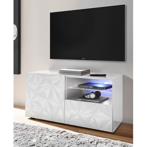 Meuble tv moderne laqué blanc 120cm avec LED CAPRI (1/5)