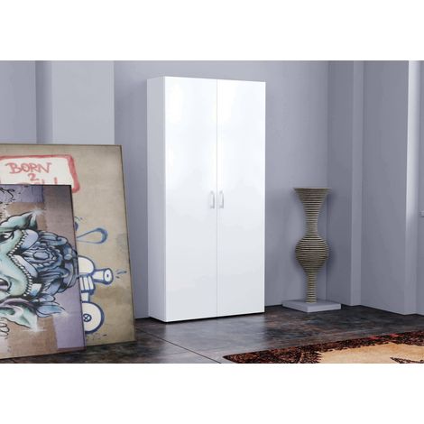 Scarpiera Actra, Meuble à chaussures 27 étagères, Fabrication italienne, 33x91x190h cm Blanc Brillant (1/5)