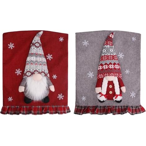 Fundas para respaldo de sillas navideñas con diseño de gnomo adorable en 3D，Diseño de copo de nieve，Fundas festivas para comedor (1/4)