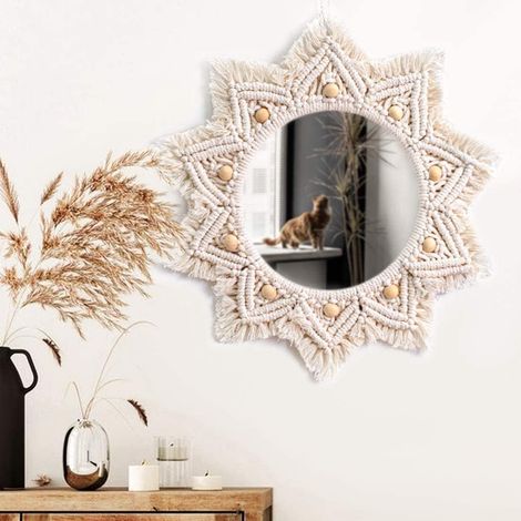 Miroirs Muraux Suspendu avec Pendentif Macramé, Tapisserie à la Main de Maquillage pour Appartement, Couloir De Chambre à Coucher Décor (1/5)