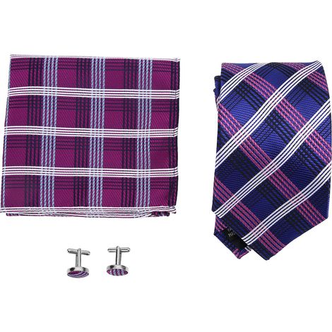 Mens Tie Set Plaid Design Classic Stylish Necktie Kit Handkerchief Tie Cufflinks for Wedding Parties Business (1/5)