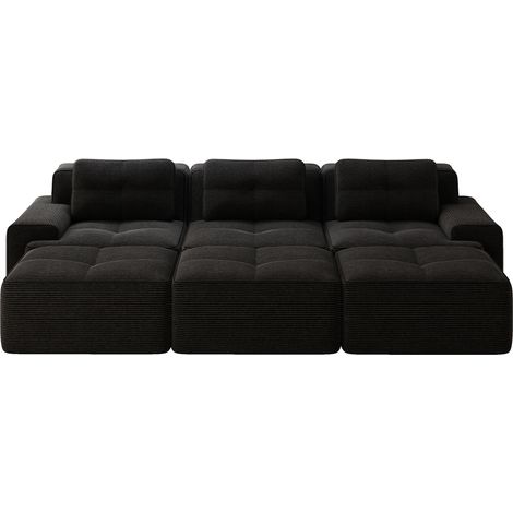 Sofá modular esquinero de pana negra sin estructura, 3 plazas, con 3 pufs (1/5)