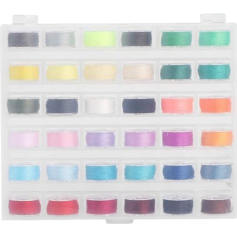Boîte de 36 bobines transparentes pour fil à coudre