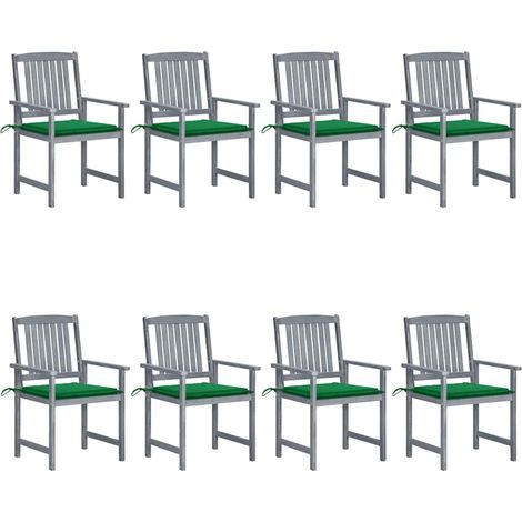 Lot de 8 Chaises de jardin avec coussins - Chaises d'extérieur pour terrasse/jardin Bois d'acacia solide Gris BV165718 - BonneVie (1/5)